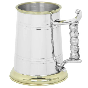 1 Pint Pewter and Brass Beer Mug Tankard - Rope Style Handle at Online8 Furniture Auckland NZ