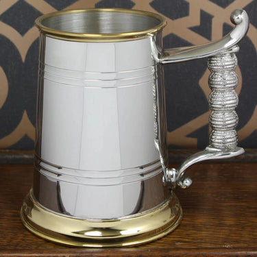 1 Pint Pewter and Brass Beer Mug Tankard - Rope Style Handle at Online8 Furniture Auckland NZ