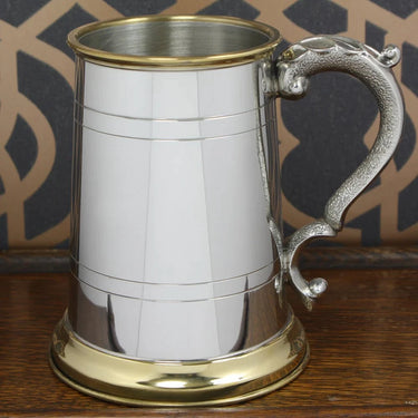 1 Pint Pewter and Brass Traditional Beer Mug Tankard at Online8 Furniture Auckland NZ