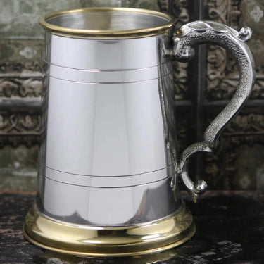 1 Pint Pewter and Brass Traditional Beer Mug Tankard at Online8 Furniture Auckland NZ