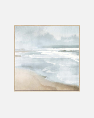 Sea Print coastal canvas artwork in a natural frame