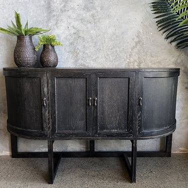 4 Door Hall Table with Metal Base Oak/Iron at Online8 Furniture Auckland NZ