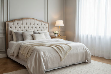 French Provincial Queen Headboard Beige Linen Oak