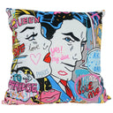 Comic strip style velvet cushion with speech bubbles and lettering, 550 x 550mm