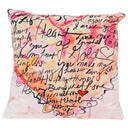 Script velvet cushion covered in handwritten love notes, 550 x 550mm
