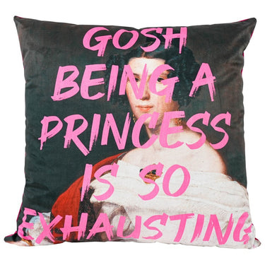 Being A Princess slogan velvet cushion in dark red, 550 x 550mm