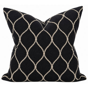 Snugg & Co diamond embroidered black linen cushion, 550 x 550mm square
