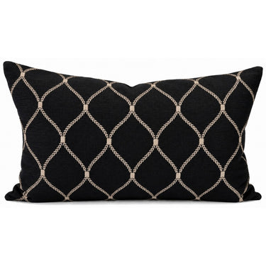 Snugg & Co diamond embroidered black linen lumbar cushion, 400 x 600mm