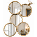 Antique gold metal cluster wall mirror of four round mirrors with stag head detail, 530 x 690mm