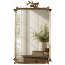 Rectangular antique gold metal wall mirror with branch-style frame and decorative crest, 350 x 560mm