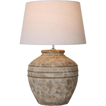 Vintage brown ceramic table lamp with cream fabric shade, 705mm, at Online8 Furniture Auckland NZ