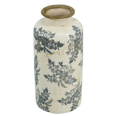 Vintage Floral Vase - White 32cm at Online8 Furniture Auckland NZ