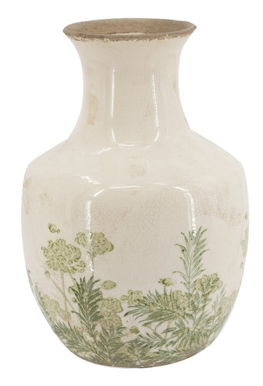 Ceramic Green Floral Vase - 26cm at Online8 Furniture Auckland NZ