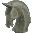Faceted horse head sculpture in verdigris green, 210mm tall