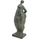 Standing lady figurine in verdigris green, 300mm tall on a square plinth