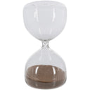 Clear glass hourglass with mocha sand, 165mm tall, frameless design