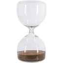 Clear glass hourglass with mocha sand, 203mm tall, frameless design
