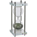 Green sand hourglass in a polished metal frame with glass plates, 198mm tall