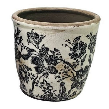 Black Floral Pot - 16cm at Online8 Furniture Auckland NZ