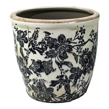 Black Floral Pot - 14cm at Online8 Furniture Auckland NZ