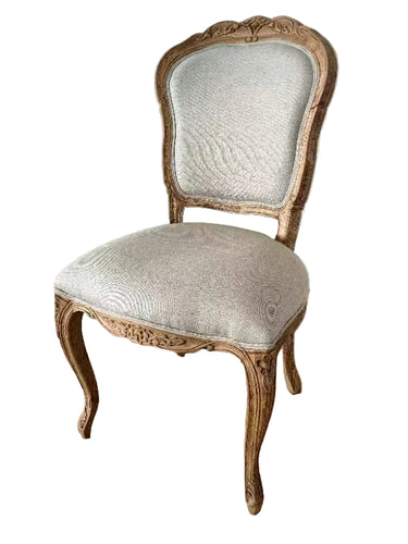 French Louis Dining Chair - Beige Linen & Oak