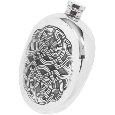 6oz Oval Sporran Pewter Hip Flask with Intricate Celtic Design at Online8 Furniture Auckland NZ