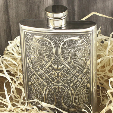 6oz Pewter Hip Flask with Celtic Knot Design at Online8 Furniture Auckland NZ