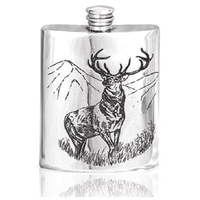 6oz Pewter Hip Flask with Highland Stag Design at Online8 Furniture Auckland NZ