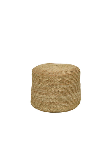 Round braided jute pouf in natural, handwoven