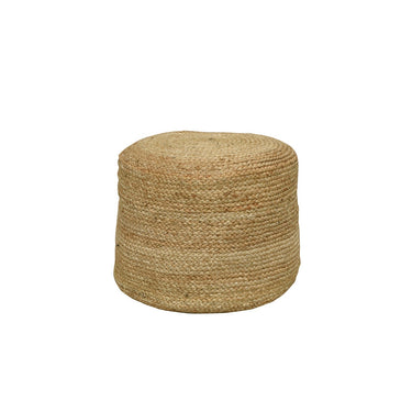 Round braided jute pouf in natural, handwoven