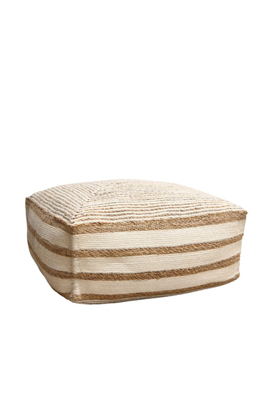Navara Pouf handwoven in natural seagrass and jute with white detail