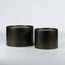 Drum coffee tables in antique gold iron, set of two
