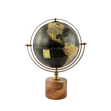 Global Traveller Papier Mache Globe 34cm with brassed aluminium frame and wood base at Online8 Furniture Auckland NZ