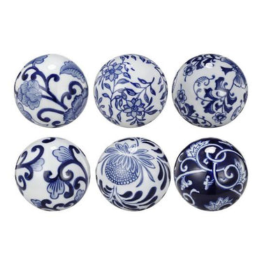 Chinoiserie Porcelain Orbs - Blue & White - Set of 6 (7.6cm)