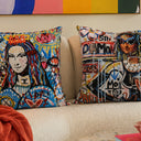 Graffiti glamour velvet cushion styled on a sofa