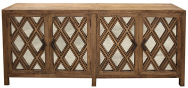 Lattice 4 Door Elm Sideboard with Mirrored Doors