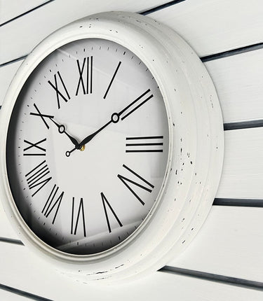 Huxley Clock Antique White Distressed Frame 45x45x5.8cm