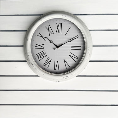 Huxley Clock Antique White Distressed Frame 45x45x5.8cm