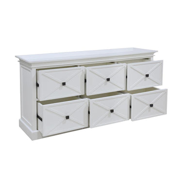 Island Life 6 Drawer Dresser in white, angled view showing the 450mm depth