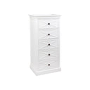 Island Life 5 Drawer Tallboy in white, angled view