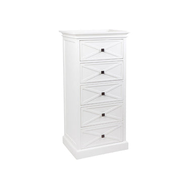 Island Life 5 Drawer Tallboy in white, angled view