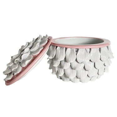 Gloss White Petal Trinket Box Pink rim