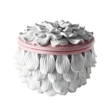 Gloss White Petal Trinket Box with Pink Detail