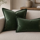 Green velvet lumbar cushion detail