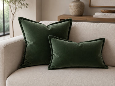 Green velvet lumbar cushion detail