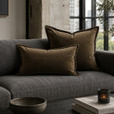 Olive velvet lumbar cushion detail