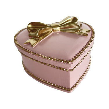 Heart Shape Pink & Gold Bow Trinket Box