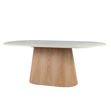 Axis Dining Table 200cm with grey faux marble top and natural base