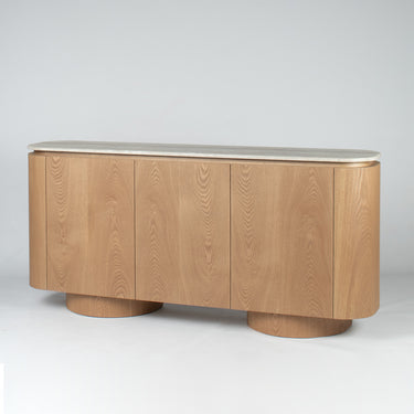 Axis Marble Sideboard 180cm with grey faux marble top and natural base