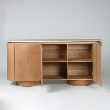 Axis Marble Sideboard, detail of the grey faux marble top